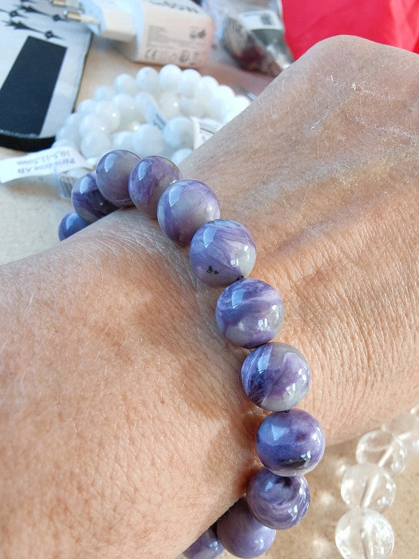 Bracelet en Charoite de Sibérie - perles de 10/11 mm - Qualité AA+