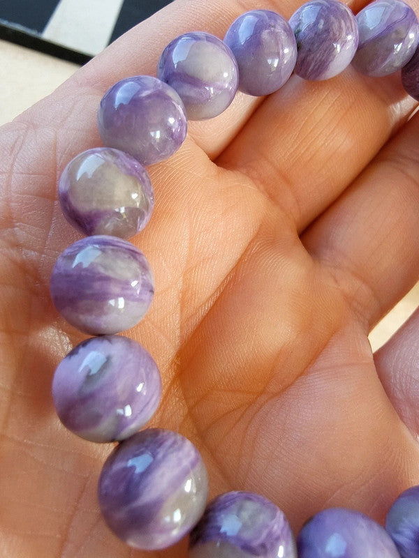 Bracelet en Charoite de Sibérie - perles de 10/11 mm - Qualité AA+