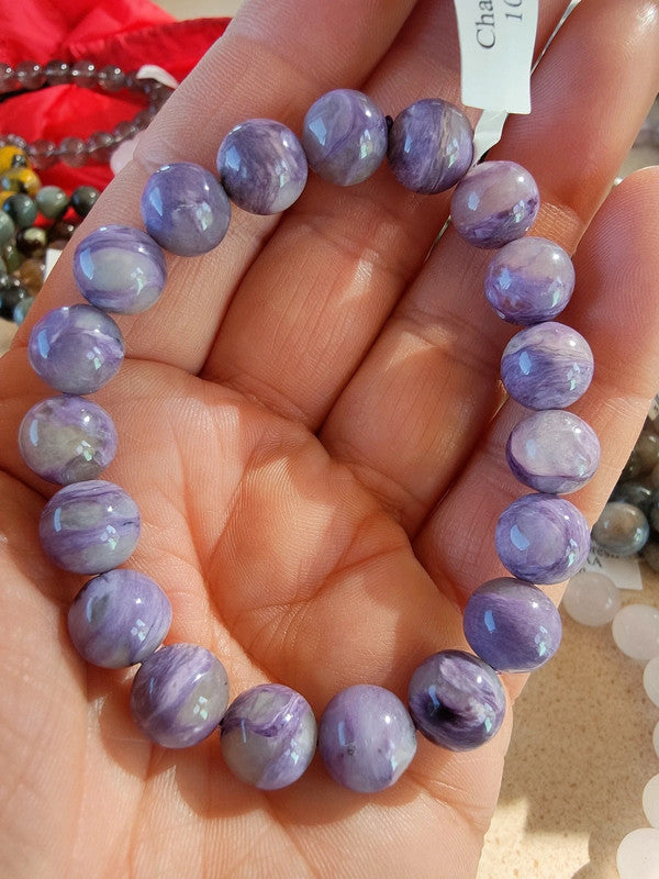 Bracelet en Charoite de Sibérie - perles de 10/11 mm - Qualité AA+