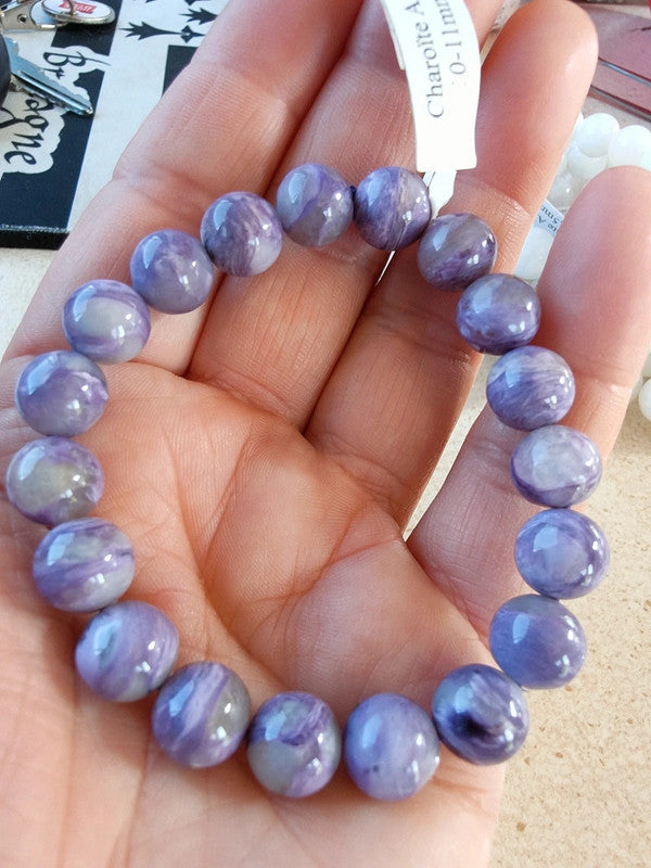Bracelet en Charoite de Sibérie - perles de 10/11 mm - Qualité AA+