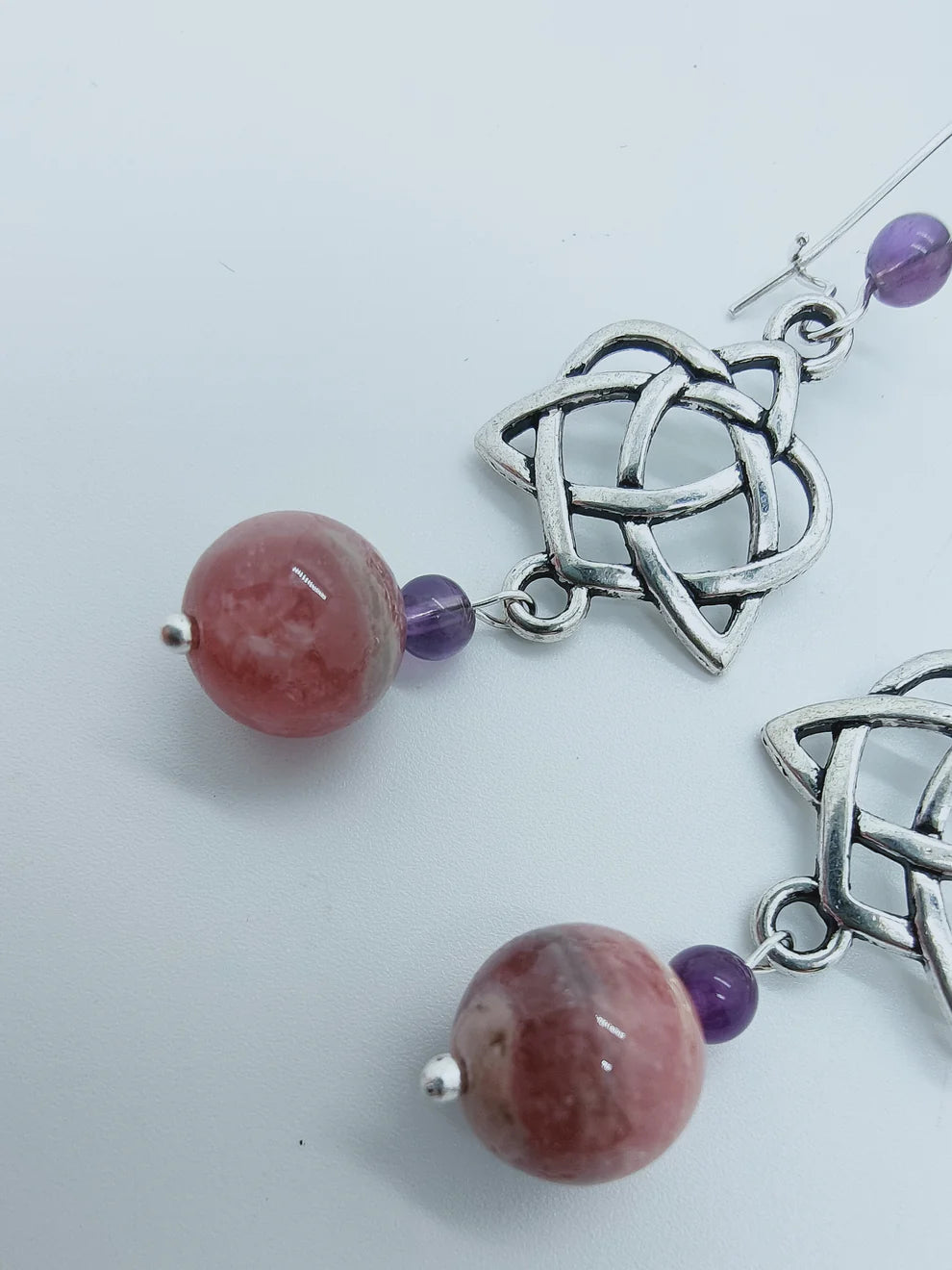 🧙♂️💎Psychogénéalogie & pierres Boucles d'oreilles en Rhodochrosite et Améthyste