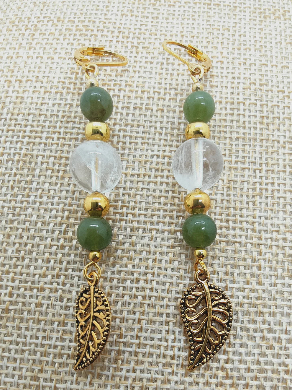 Perles de COLLECTION: Boucle d'oreille en Quartz fantôme et Jade Nephrite