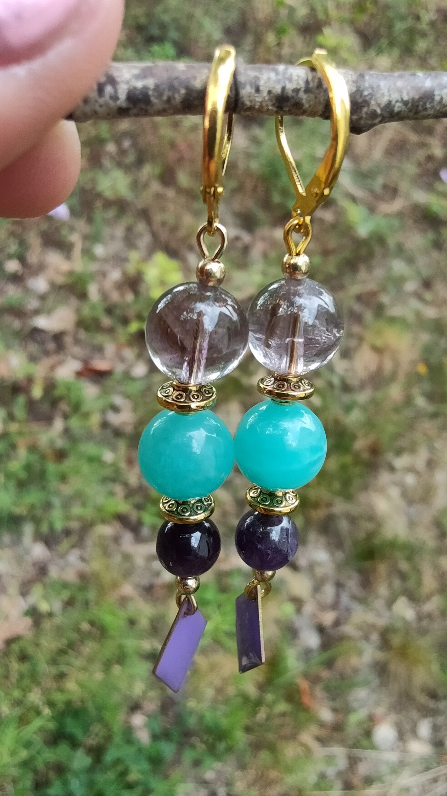 Perles de COLLECTION: Boucle d'oreille en Amethyste et Amazonite