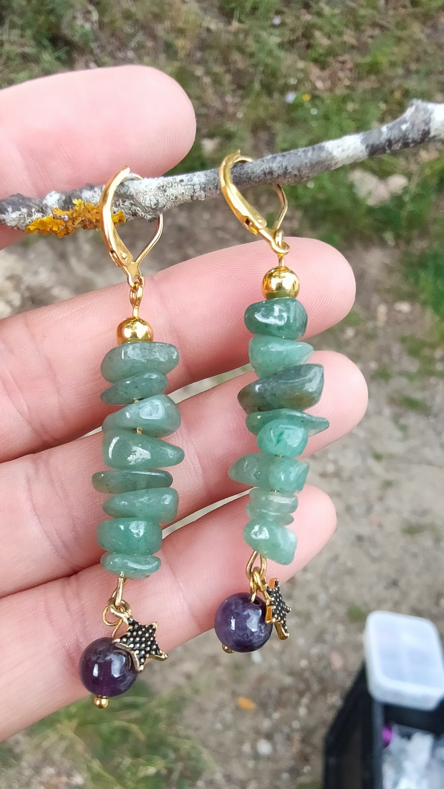 Boucles d'oreille en Améthyste et Aventurine verte