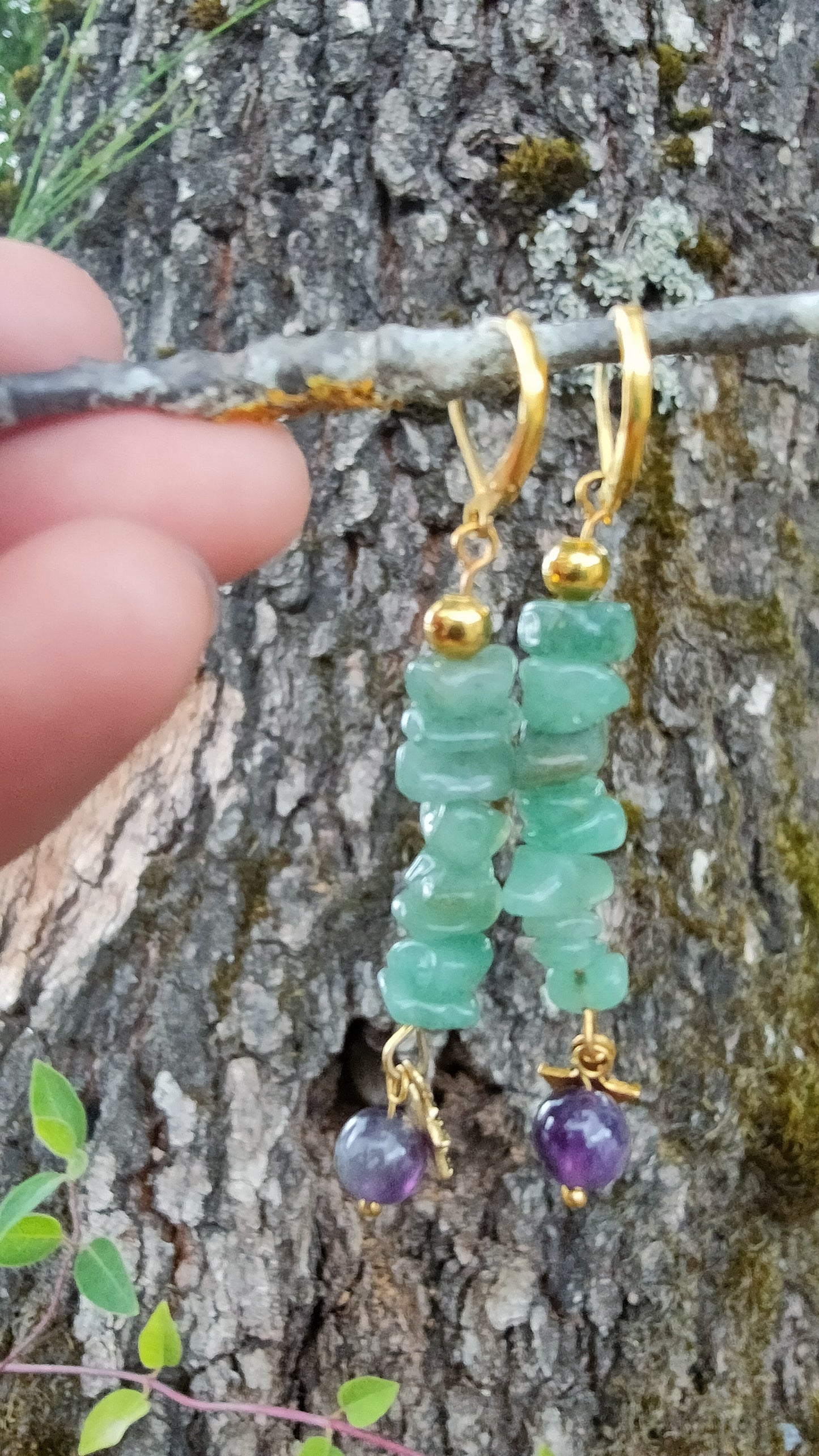 Boucles d'oreille en Améthyste et Aventurine verte