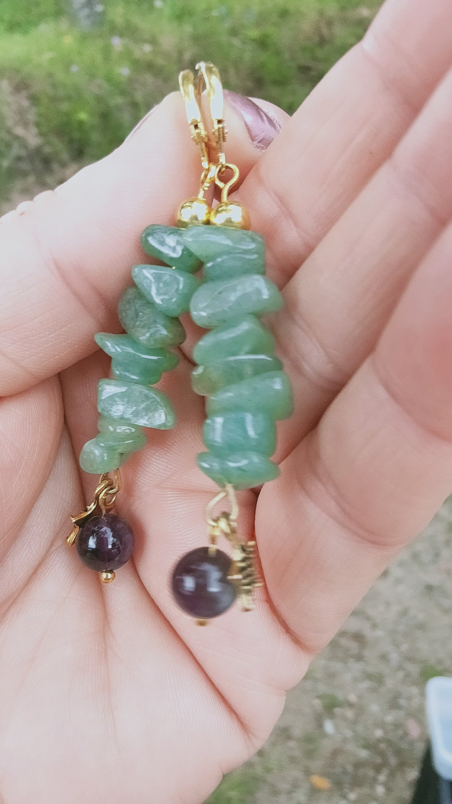 Boucles d'oreille en Améthyste et Aventurine verte