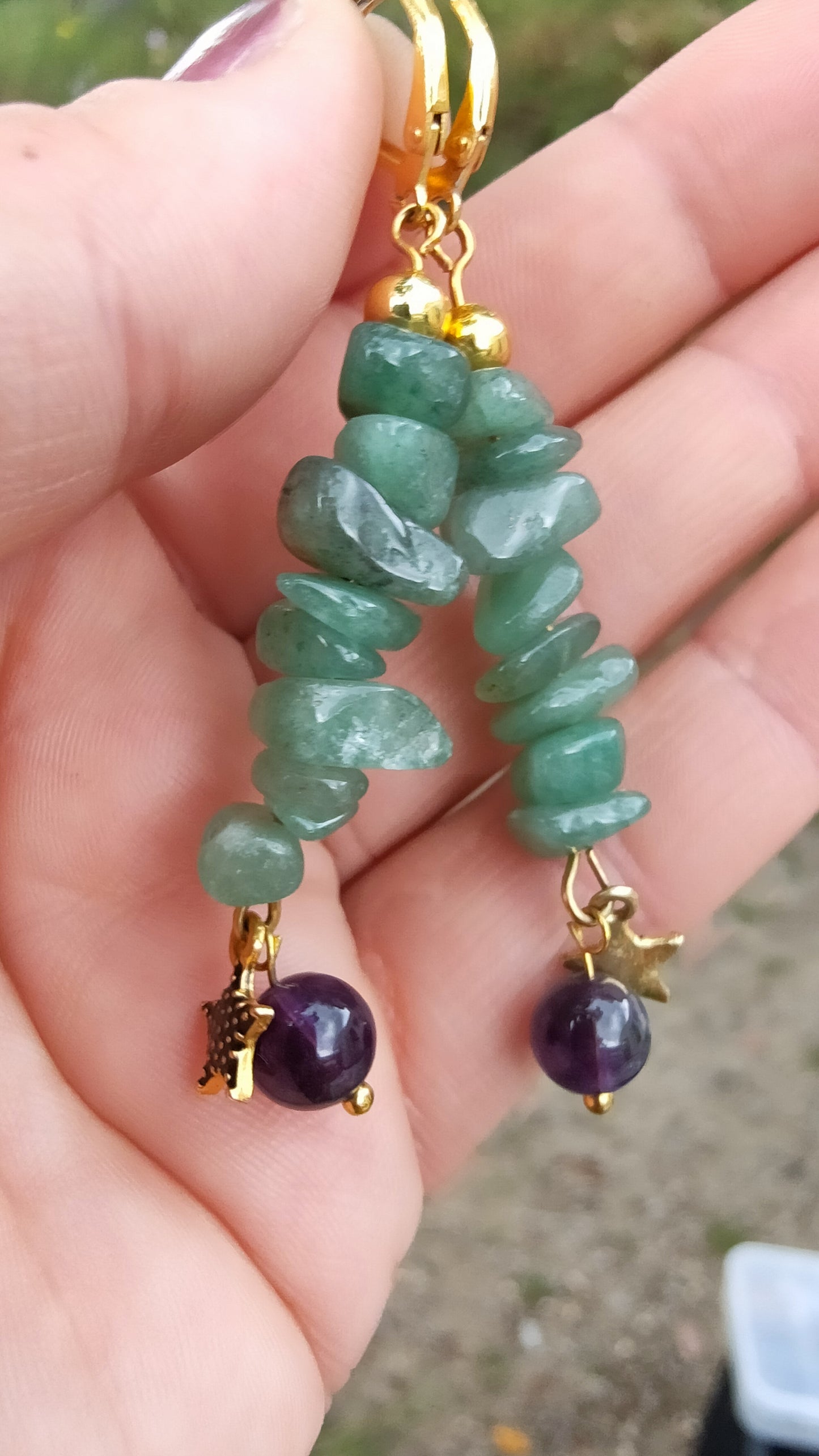 Boucles d'oreille en Améthyste et Aventurine verte