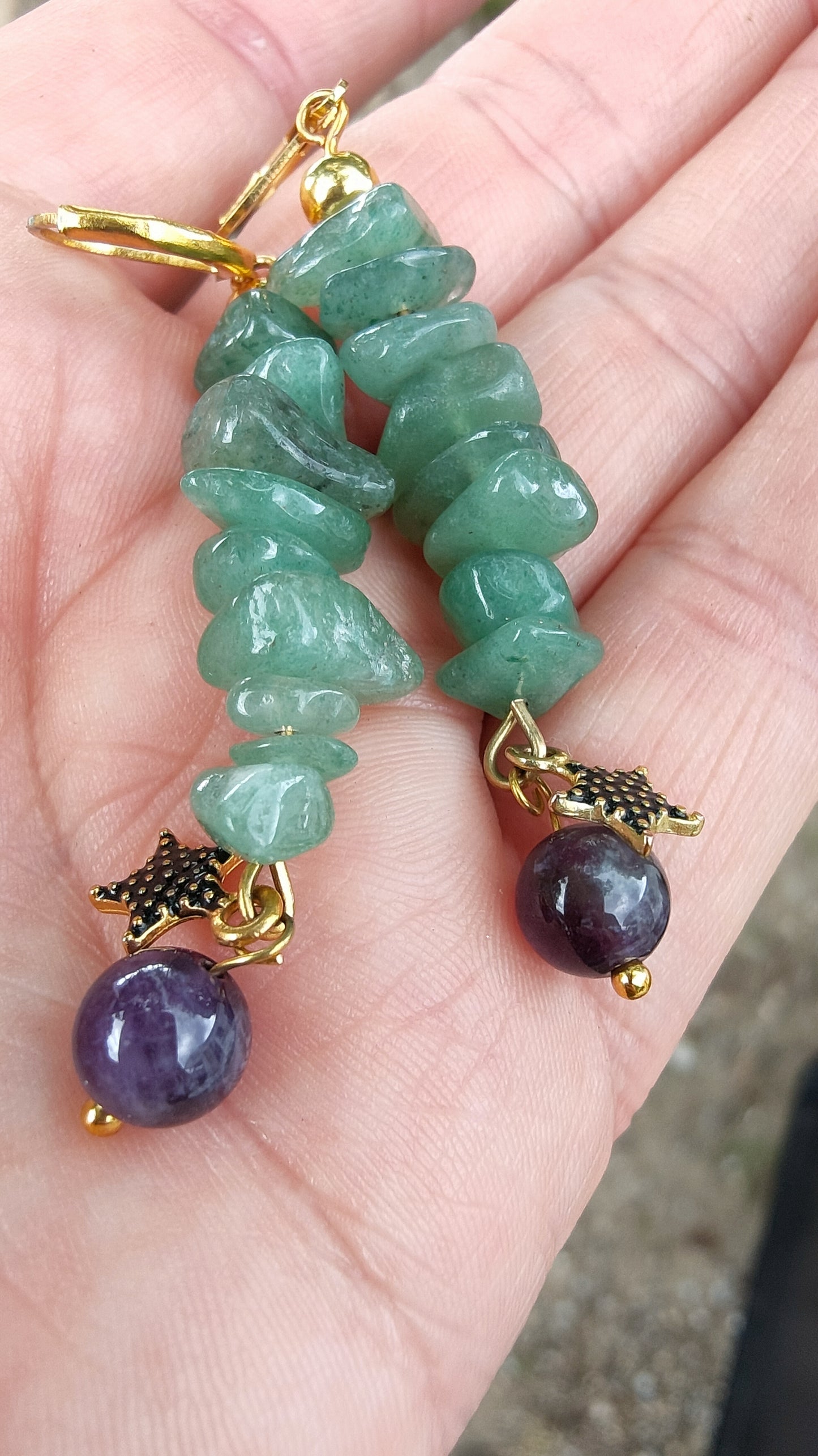 Boucles d'oreille en Améthyste et Aventurine verte