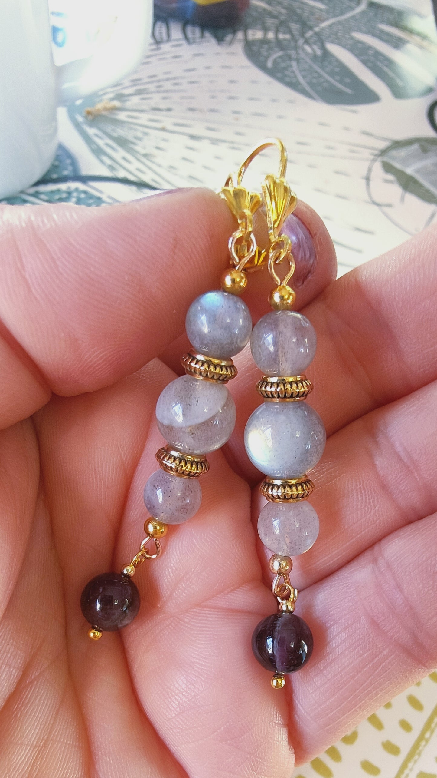 🧙♂️💎Bijoux COLLECTION - Boucles d'oreilles en Labradorite et Amethyste
