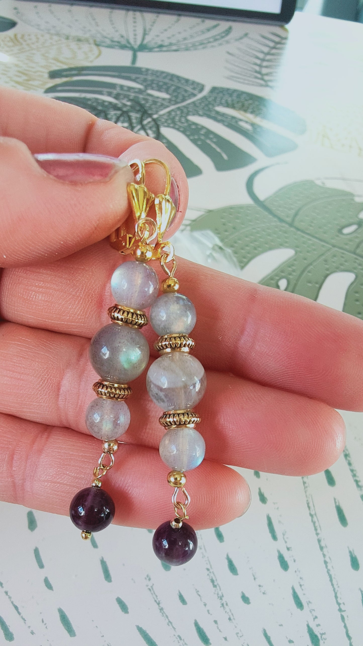 🧙♂️💎Bijoux COLLECTION - Boucles d'oreilles en Labradorite et Amethyste