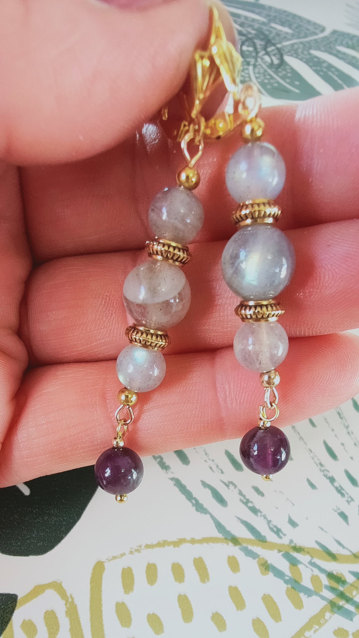 🧙♂️💎Bijoux COLLECTION - Boucles d'oreilles en Labradorite et Amethyste