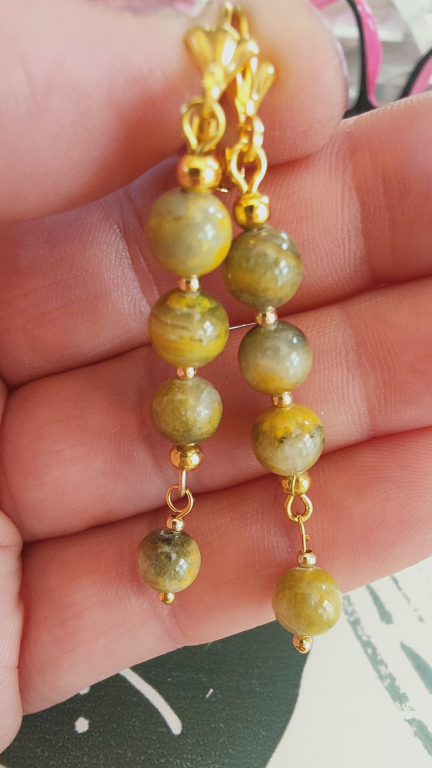 Boucles d'oreille en Jaspe Bumblebee
