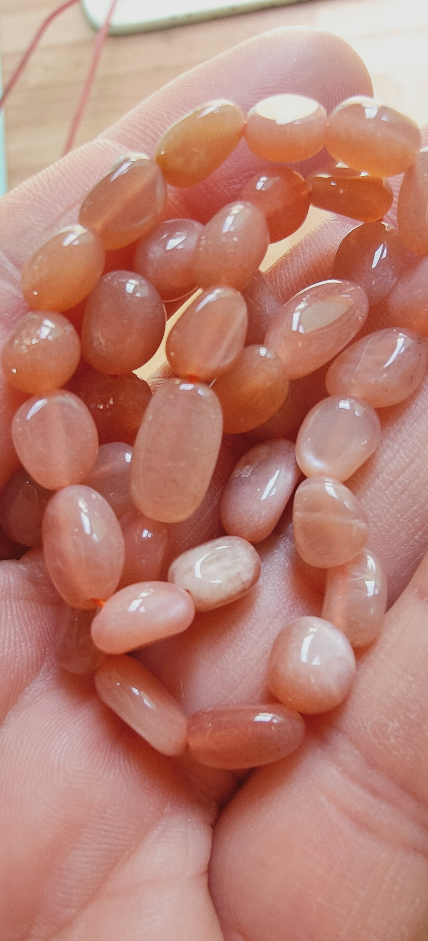 Perle Olive en Pierre de lune Pêche 6/8 mm - à l'unité