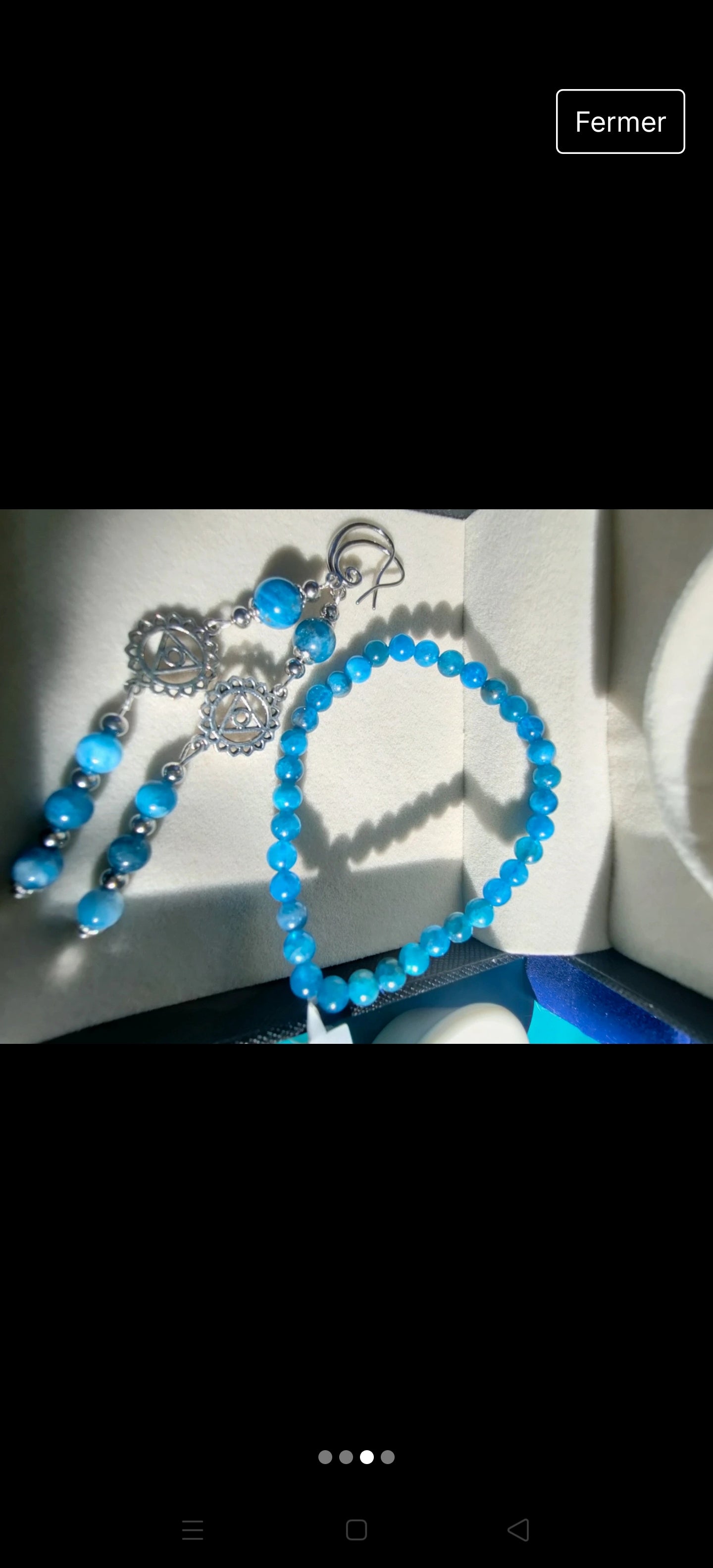 Parure Bracelet et boucle d'oreilles en Apatite bleue