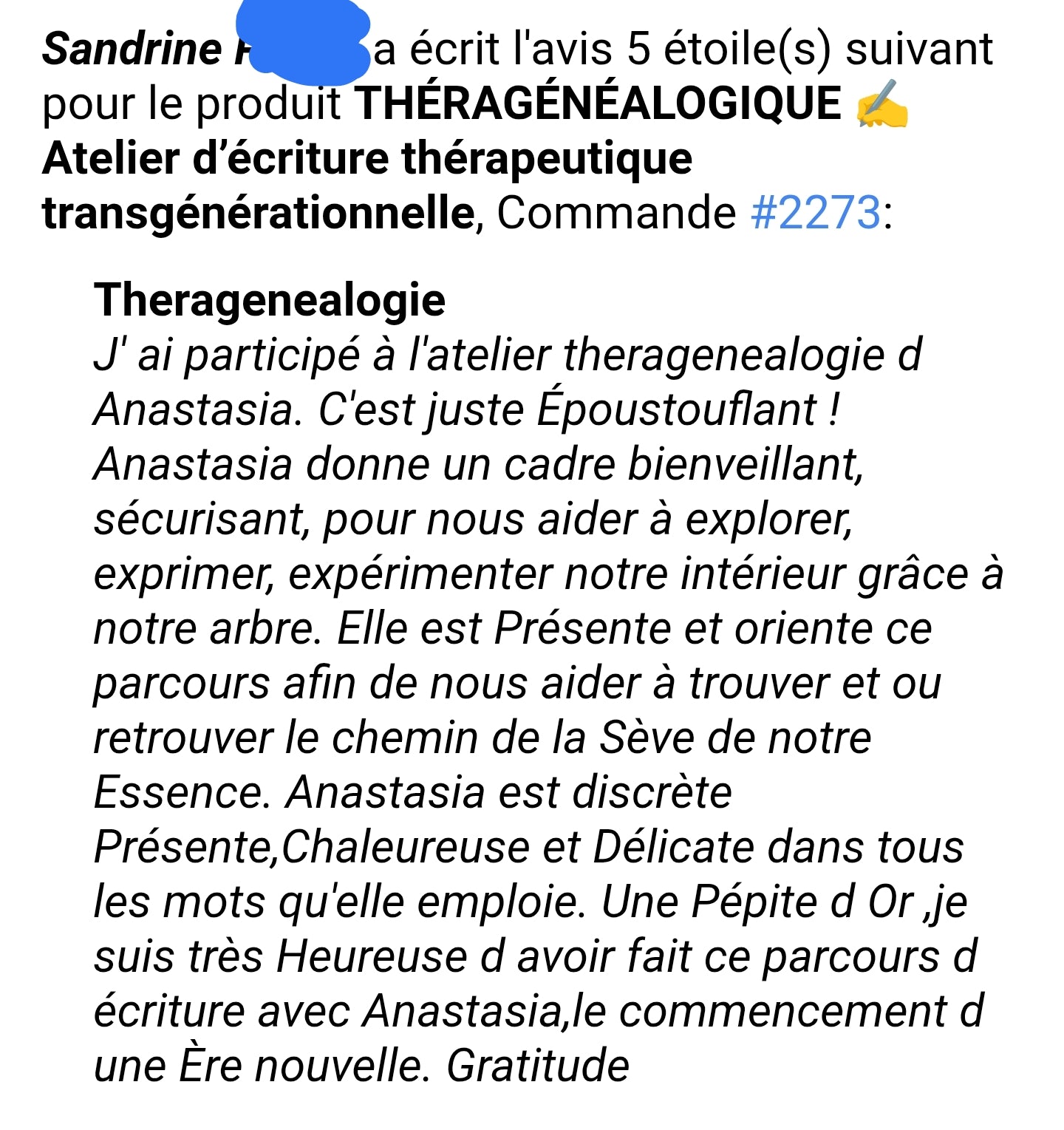 THÉRAGÉNÉALOGIE
✍️ Atelier d’écriture thérapeutique transgénérationnelle