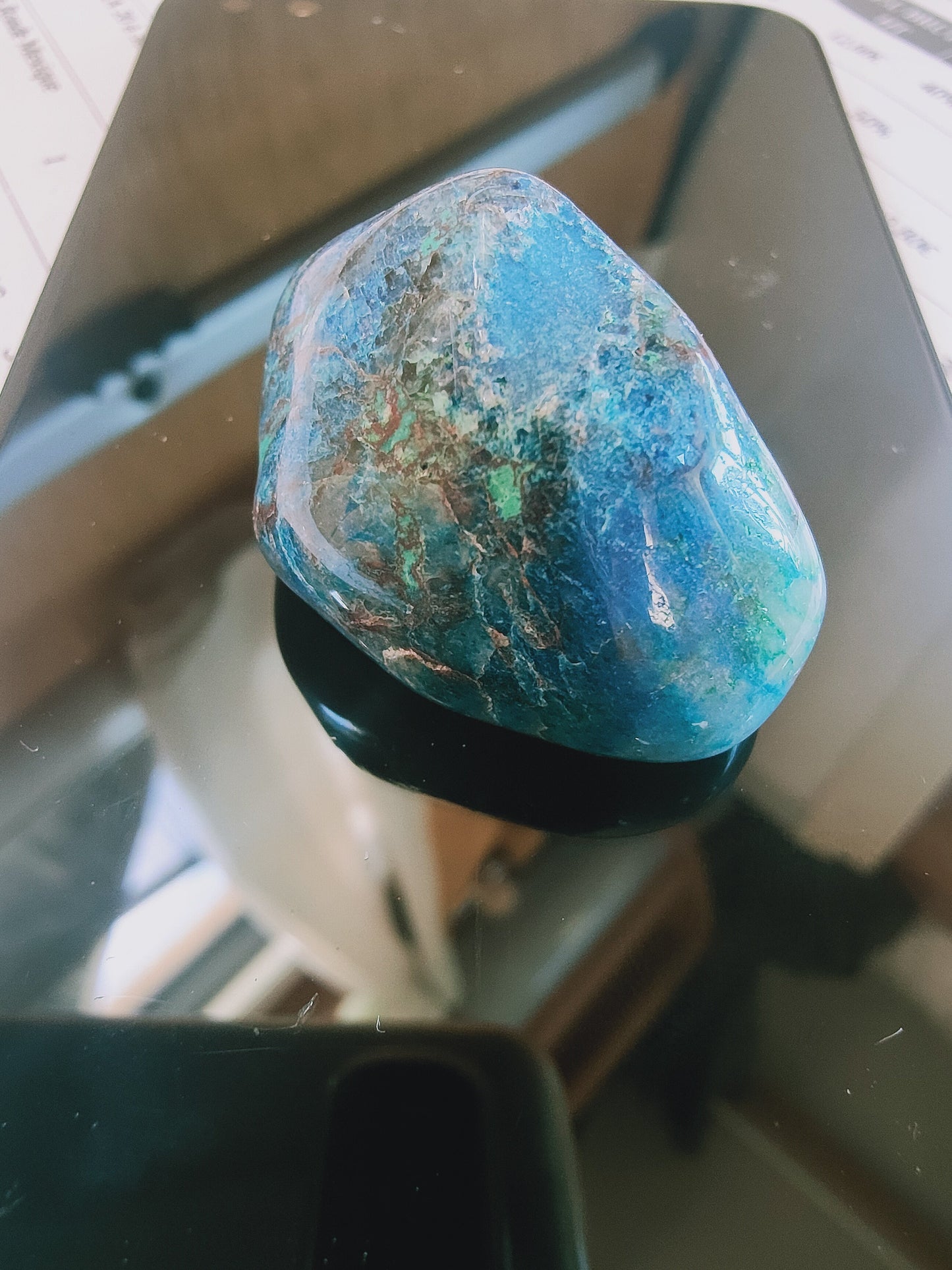 1 Chrysocolle Shattuckite de Namibie - Pierre roulée - Qualité AA - Environ 40 mm