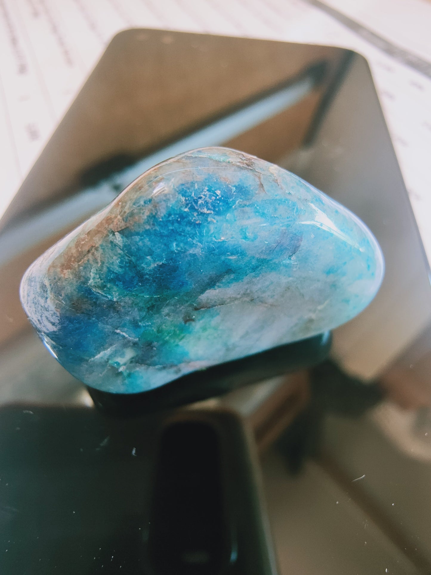 1 Chrysocolle Shattuckite de Namibie - Pierre roulée - Qualité AA - Environ 40 mm
