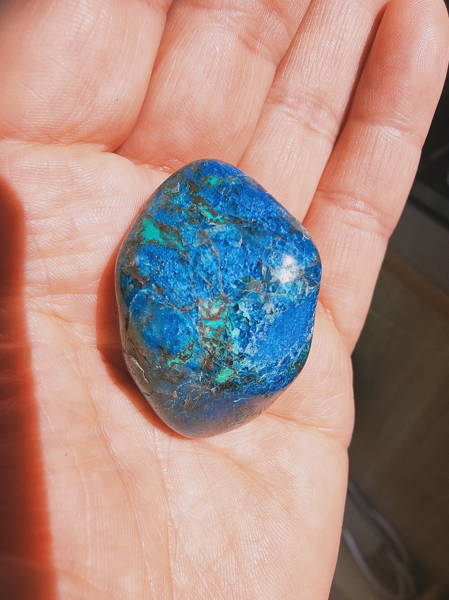 1 Chrysocolle Shattuckite de Namibie - Pierre roulée - Qualité AA - Environ 40 mm