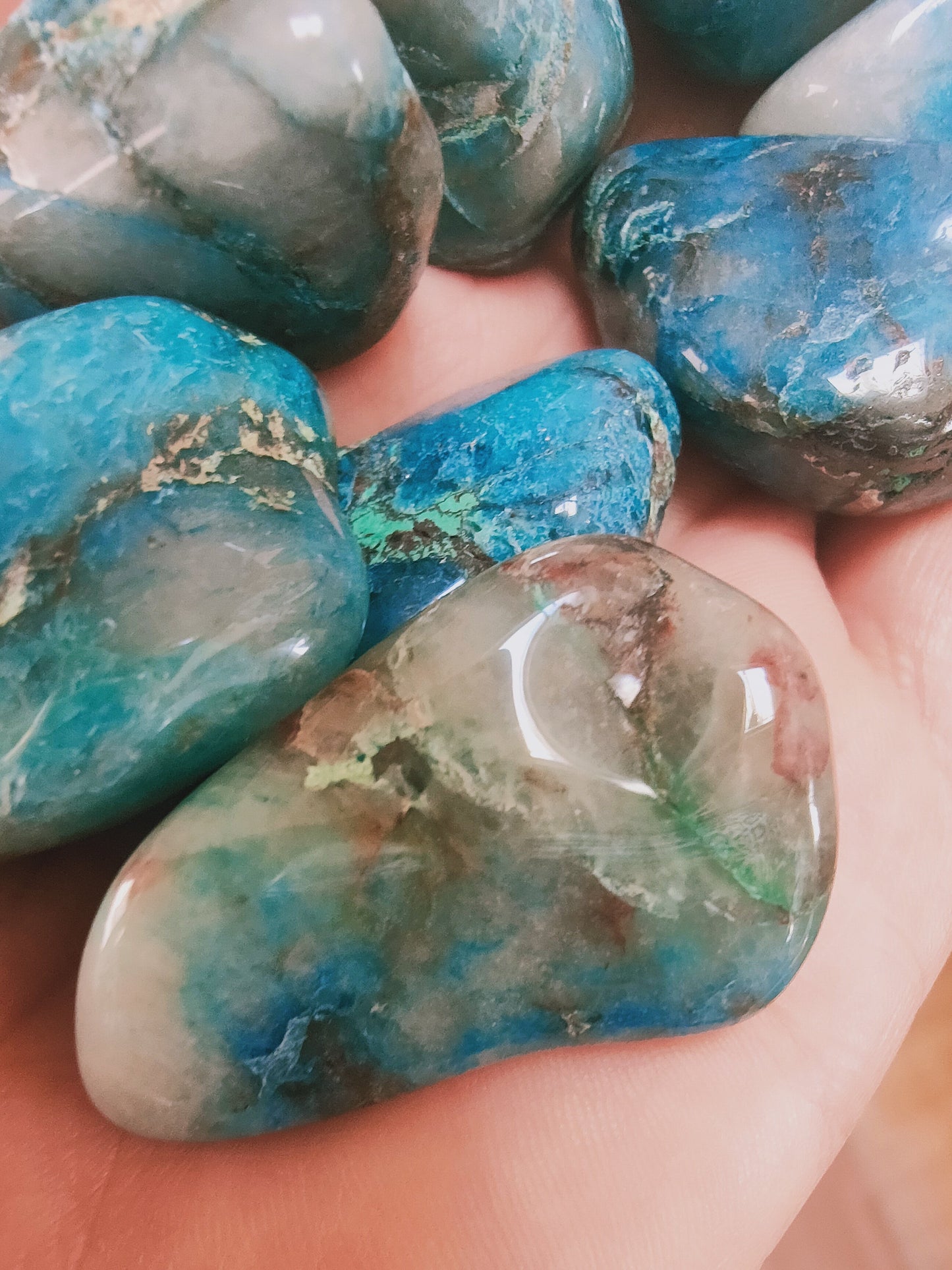 Chrysocolle Shattuckite de Namibie - Pierre roulée - Qualité AA - Environ 30 mm