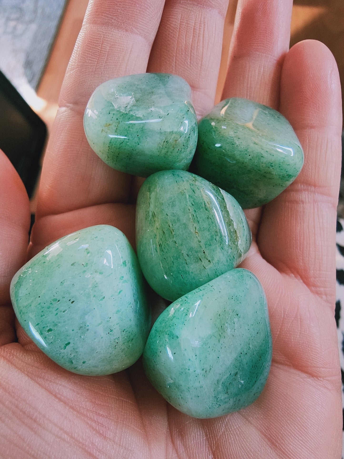 Aventurine verte du Zimbabwe - Pierre roulée - Qualité A+ - Environ 30 mm