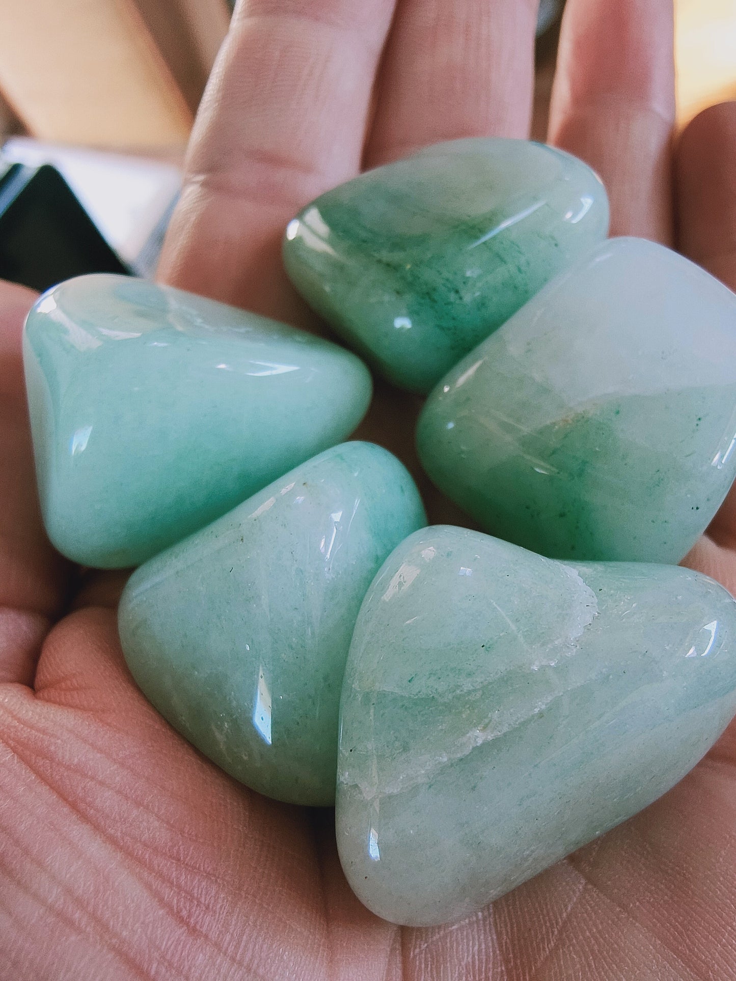 Aventurine verte du Zimbabwe - Pierre roulée - Qualité A+ - Environ 30 mm
