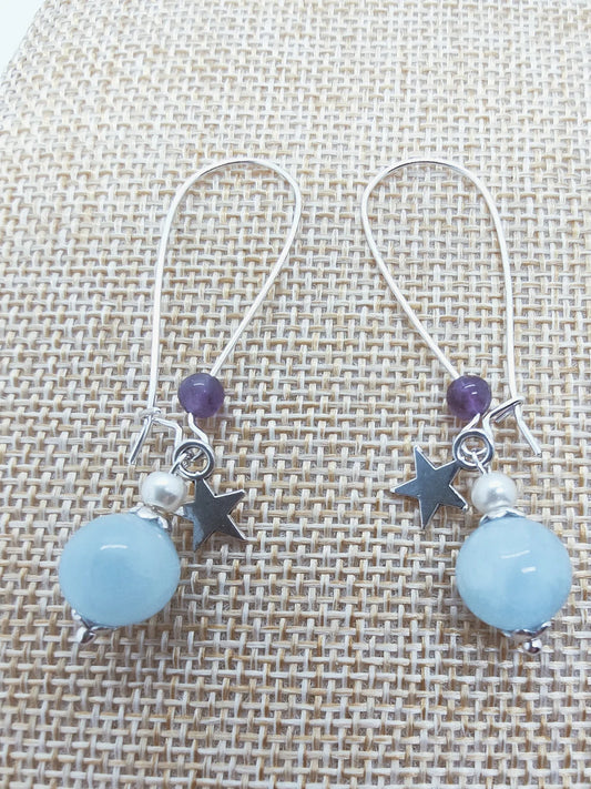 Perles de COLLECTION: Boucle d'oreille en Amethyste et Aigue-marine