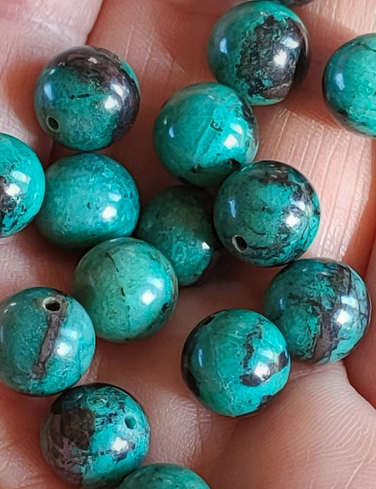 Perle en Chrysocolle du Pérou 10 mm - à l'unité