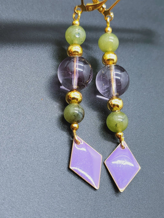 Perles de COLLECTION: Boucle d'oreille en Amethyste et Jade Nephrite