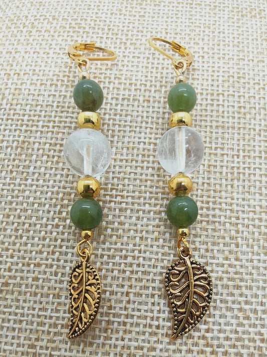 Perles de COLLECTION: Boucle d'oreille en Quartz fantôme et Jade Nephrite