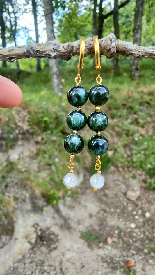 Perles de COLLECTION: Boucles d'oreille en Cyanite verte et Kunzite