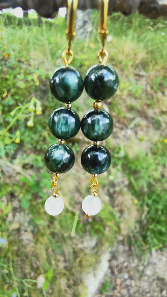 Perles de COLLECTION: Boucles d'oreille en Cyanite verte et Kunzite