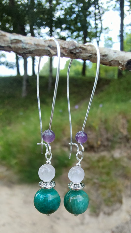 Perles de COLLECTION: Boucle d'oreille en Amazonite Russe et Kunzite rose et Améthyste