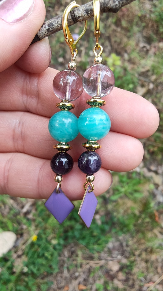 Perles de COLLECTION: Boucle d'oreille en Amethyste et Amazonite