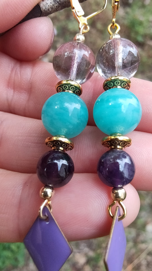 Perles de COLLECTION: Boucle d'oreille en Amethyste et Amazonite
