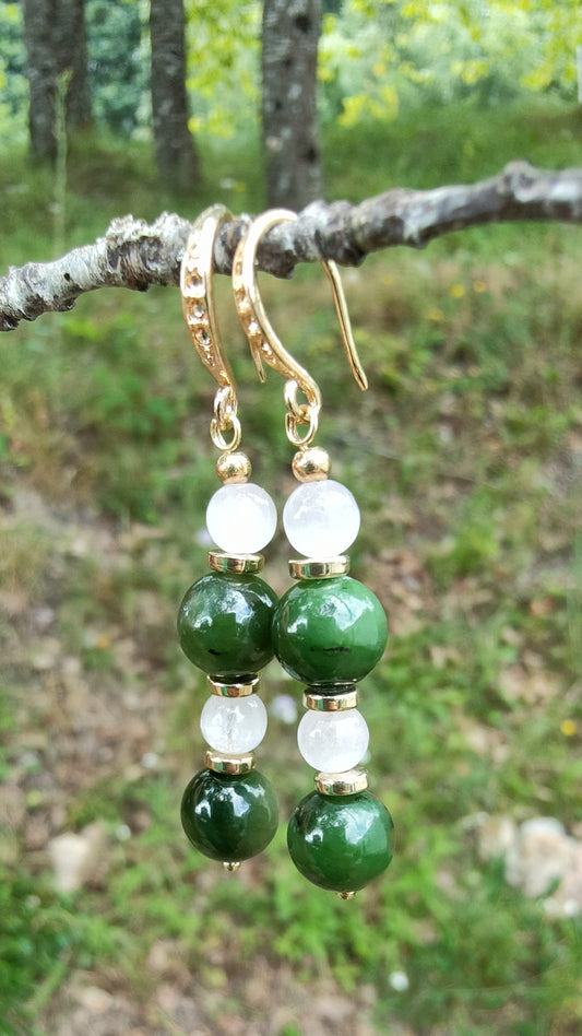 Perles de COLLECTION: Boucle d'oreille en Jade Nephrite et Kunzite rose