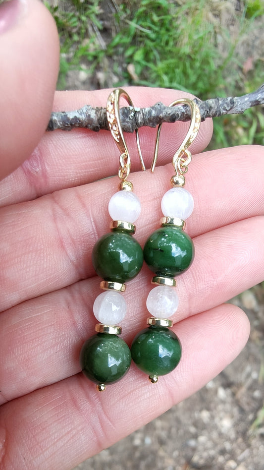 Perles de COLLECTION: Boucle d'oreille en Jade Nephrite et Kunzite rose