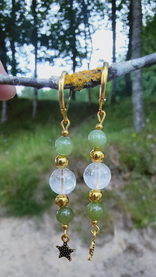 Perles de COLLECTION: Boucle d'oreille en Quartz fantôme et Jade Nephrite
