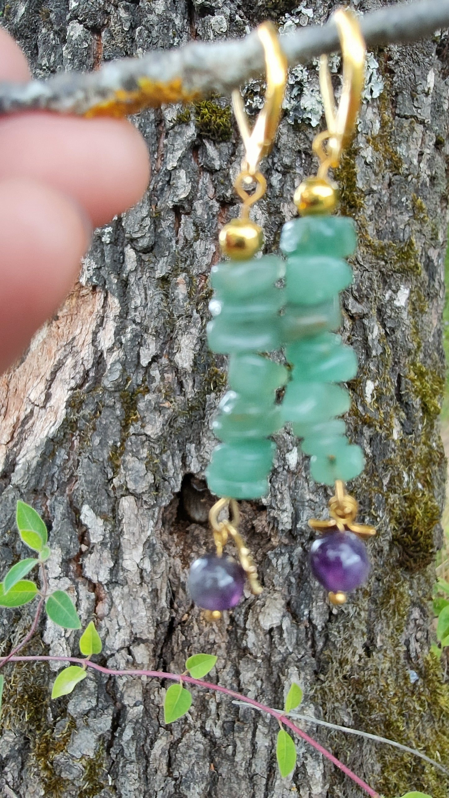 Boucles d'oreille en Améthyste et Aventurine verte