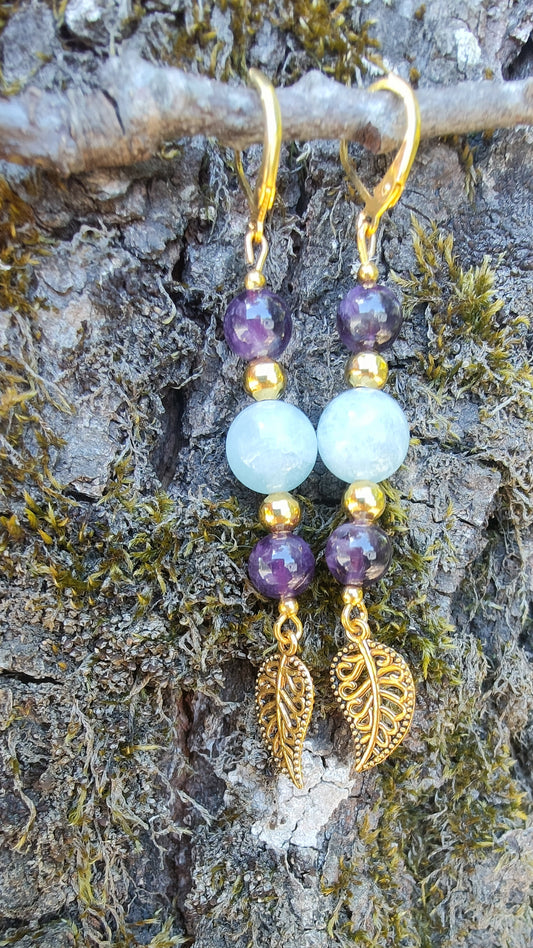 Perles de COLLECTION: Boucle d'oreille en Amethyste et Aigue-marine