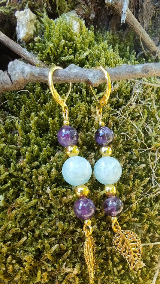 Perles de COLLECTION: Boucle d'oreille en Amethyste et Aigue-marine