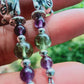 Boucles d'oreilles Bouddha Améthyste et Apatite verte