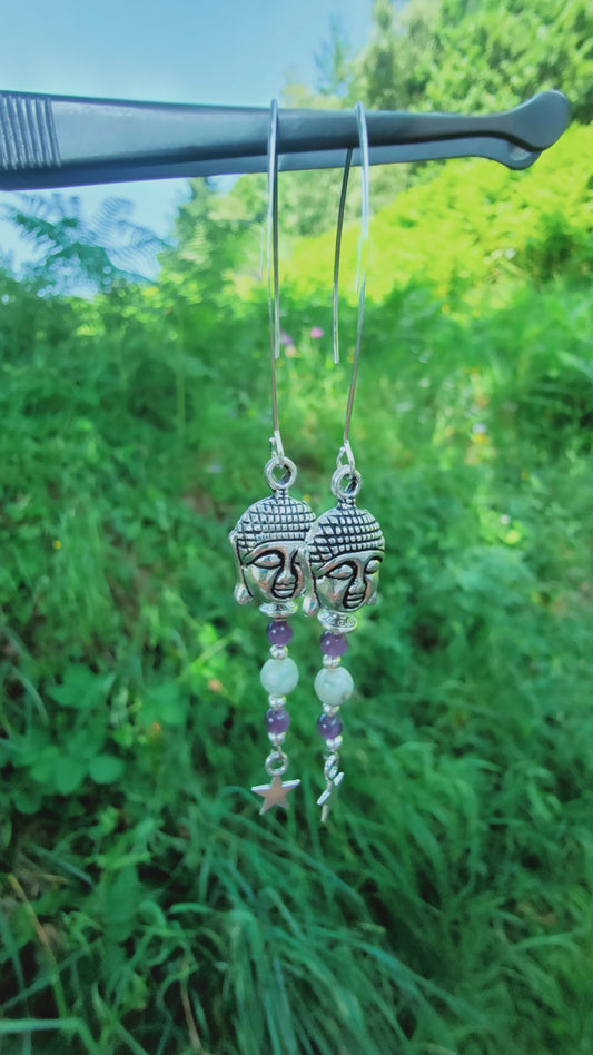 Boucles d'oreilles Bouddha Améthyste et Jade de Hetian