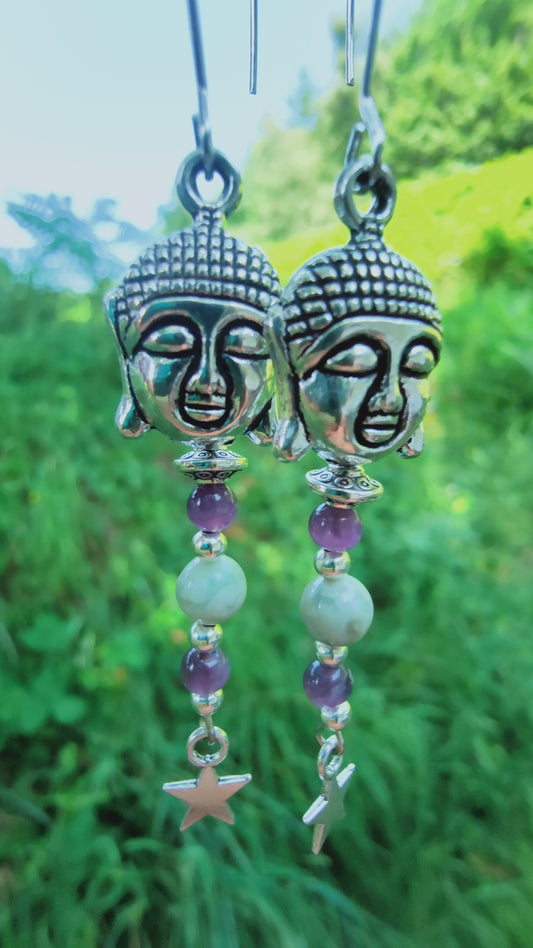 Boucles d'oreilles Bouddha Améthyste et Jade de Hetian