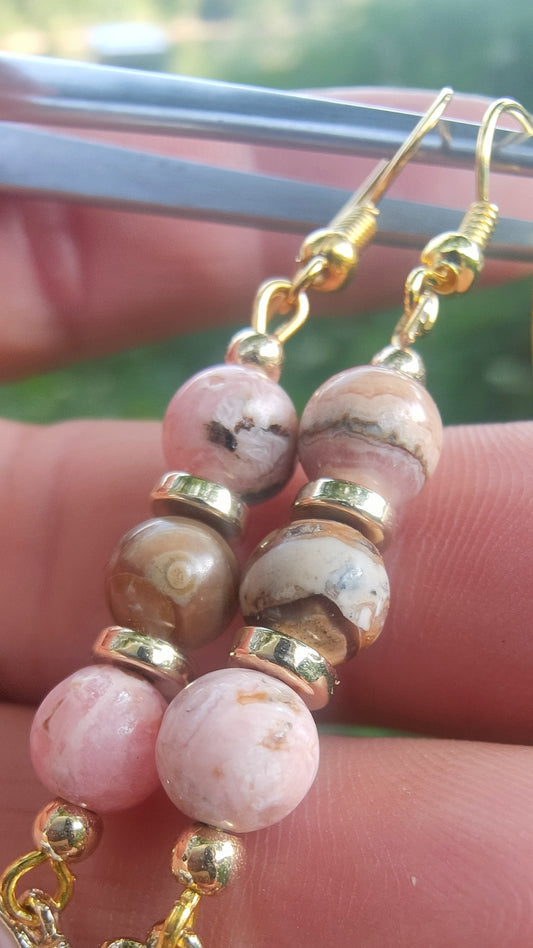 Boucles d'oreille en rhodochrosite