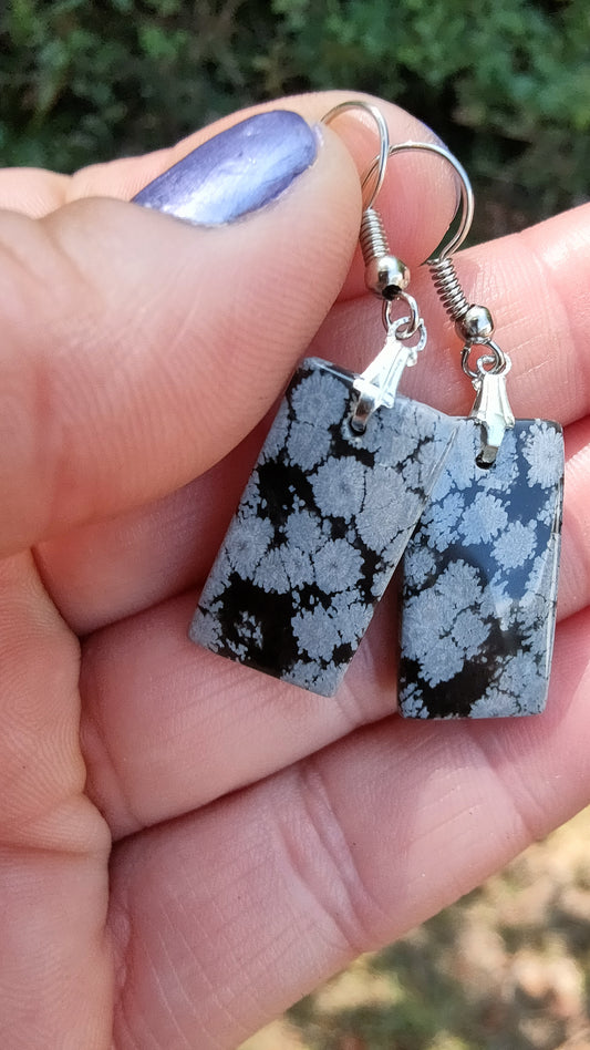 Boucles d'oreille en obsidienne neige