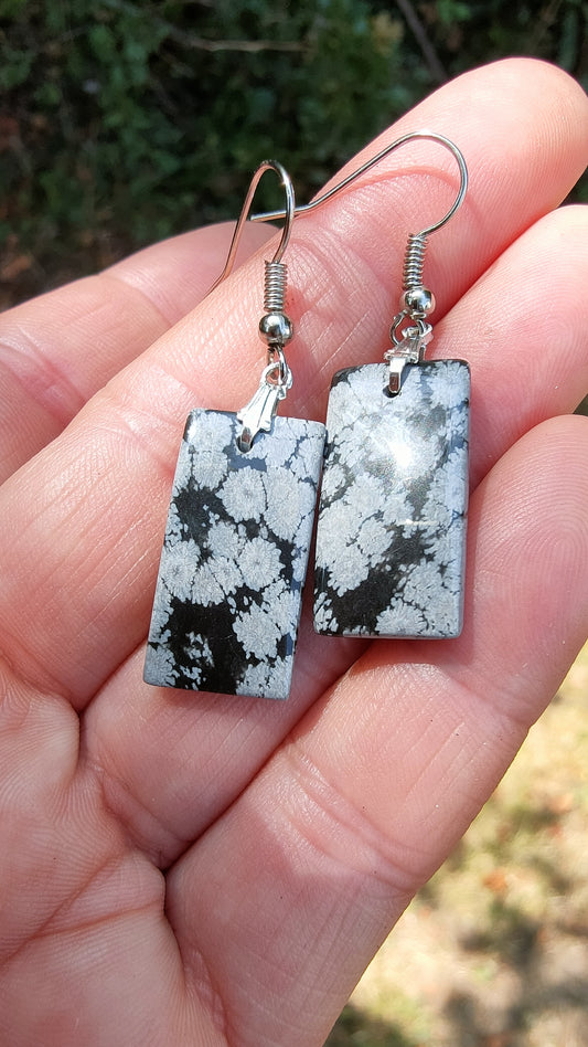 Boucles d'oreille en obsidienne neige