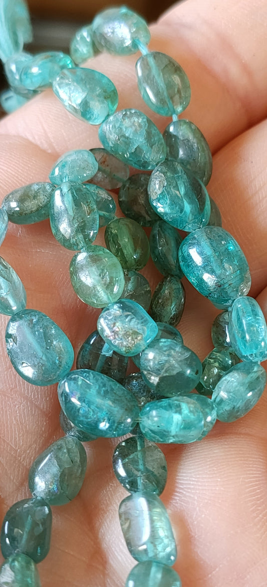 Perle Olive en Apatite verte 6 à 8 mm - à l'unité