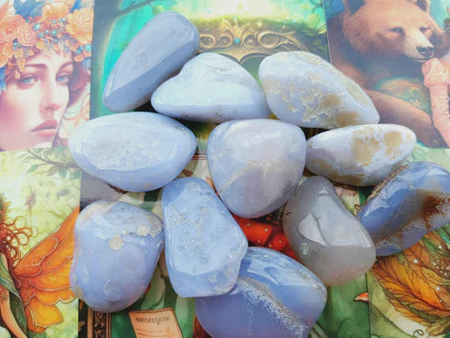 Calcédoine bleue sur Gangue de Namibie - Pierre roulée - Qualité AA - Taille au choix