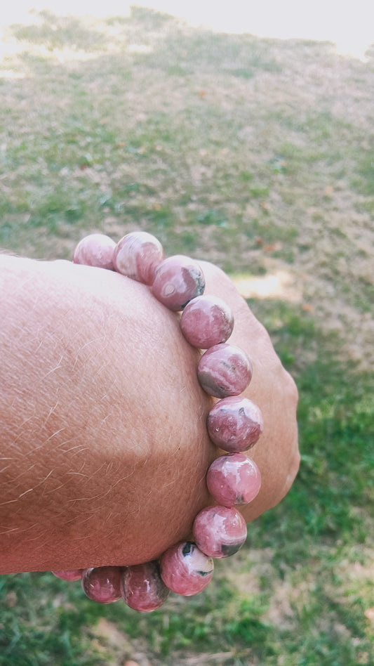 Bracelet en Rhodochrosite d'Argentine  - perles de 11 mm - Qualité 💎💎💎💎💎💎