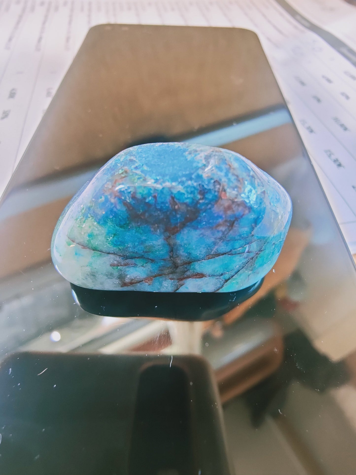 1 Chrysocolle Shattuckite de Namibie - Pierre roulée - Qualité AA - Environ 40 mm